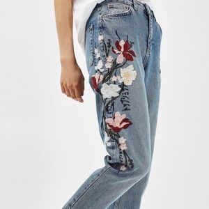 Topshop Floral Embroidered Mom Jeans